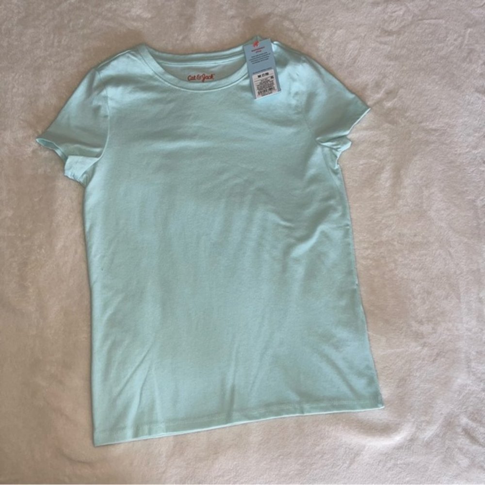 Cat & Jack girls T-shirt cool mint,solid short sleeve,M 7/8,soft,
